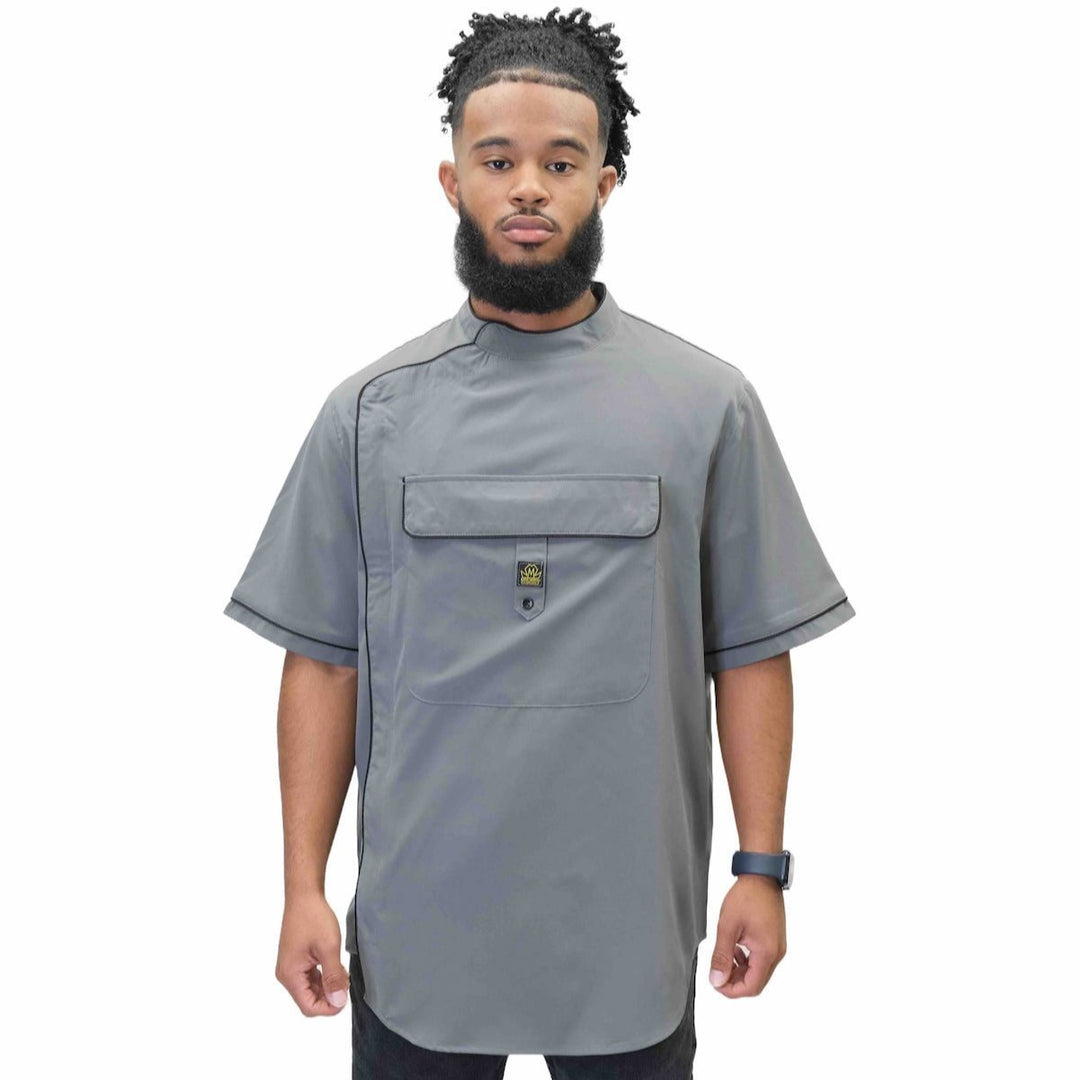 Gray Barber Jacket - Gray barber smocks- Barber Jackets - Barber Smocks - black barber smock - traditional barber smock- black barber jackets - vintage barber jacket - traditional barber jacket-  barber jacket for men  -best barber smock - king midas barber jacket