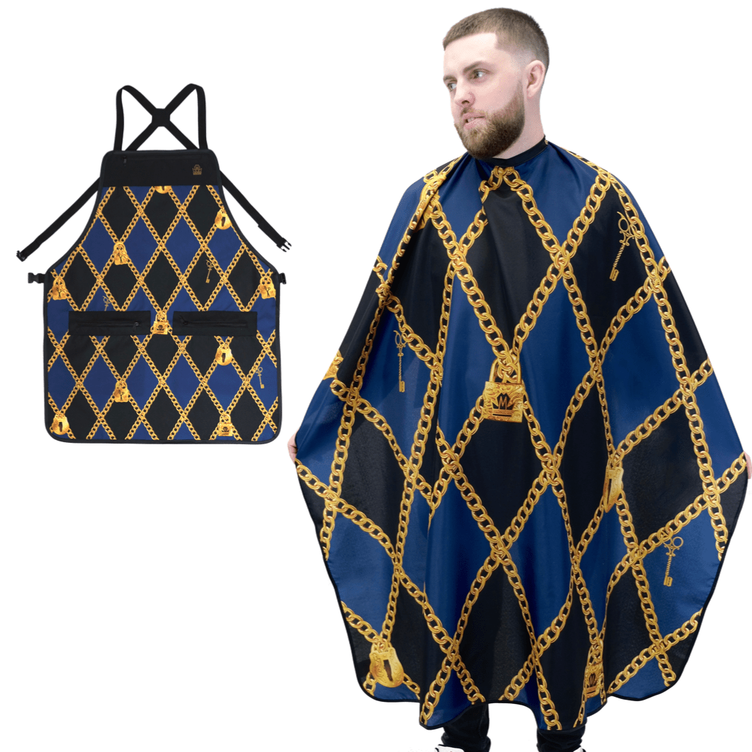 barber apron and cape set- barber apron- barber apron for men- barber apron designer- black barber apron-barber apron for sale - mens barber apron-apron for barbers -barber aprons -hair stylist aprons- best barber apron- hair cutting apron - the barber apron- king midas barber apron