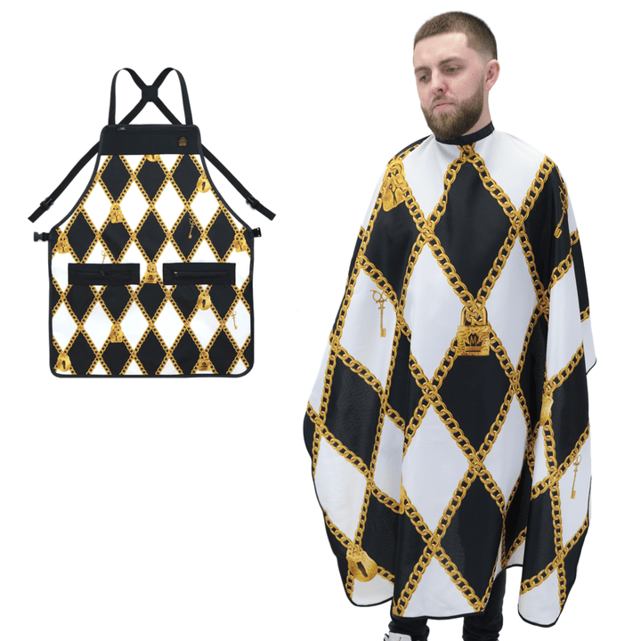 Barber Cape And Apron Set- Lock And Key- Black And White