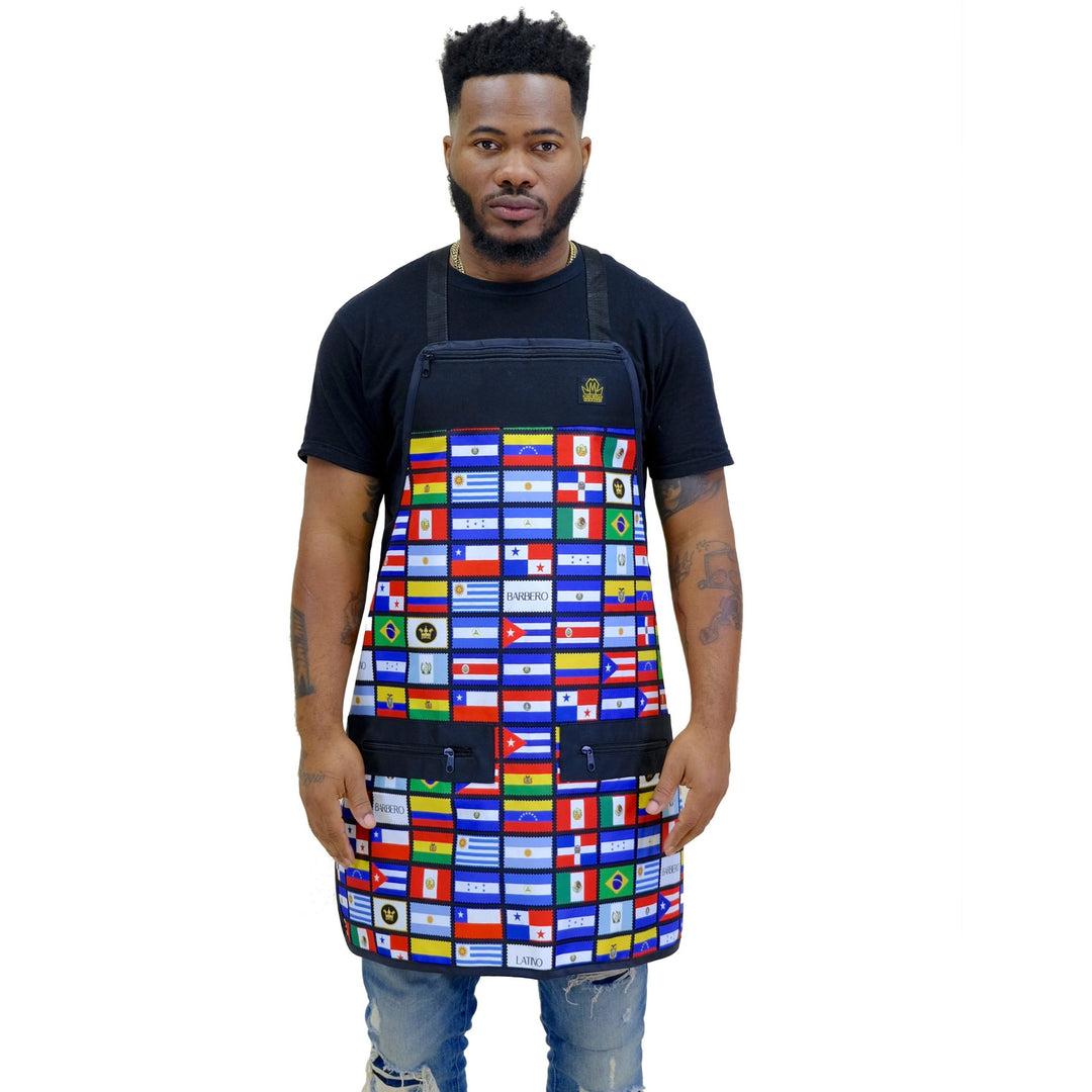 barber apron - latino flags barber aprons- barber apron for men- pron for barber - chemical proof aprons- hair cutting aprons- hair stylist apron - professional barber apron - barber strong aprons-king midas aprons -barber aprons for sale -barber apron black