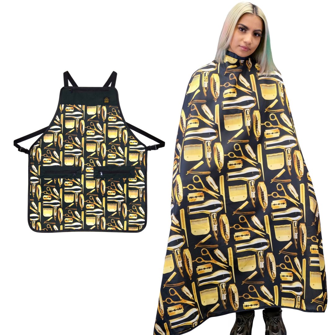 barber apron and cape set -professional barber apron- barber aprons for men-professional barber cape- barber apron set- barber cape combo-salon apron- hair stylist apron- barber apron- barber cape-hair cutting apron- hair cutting cape- salon apron- salon cape- king midas barber capes - king midas aprons