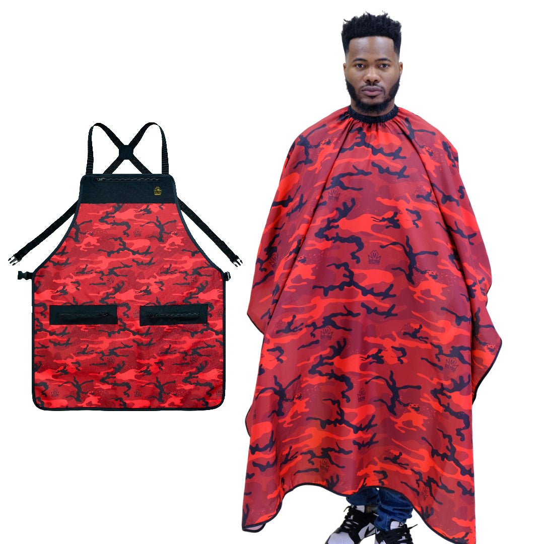 camo barber apron and cape set- barber cape and apron combo- barber cape-- barber apron for men- barber apron designer- black barber apron-barber apron for sale - mens barber apron-apron for barbers -barber aprons -hair stylist aprons- best barber apron- hair cutting apron - the barber apron- king midas barber apron