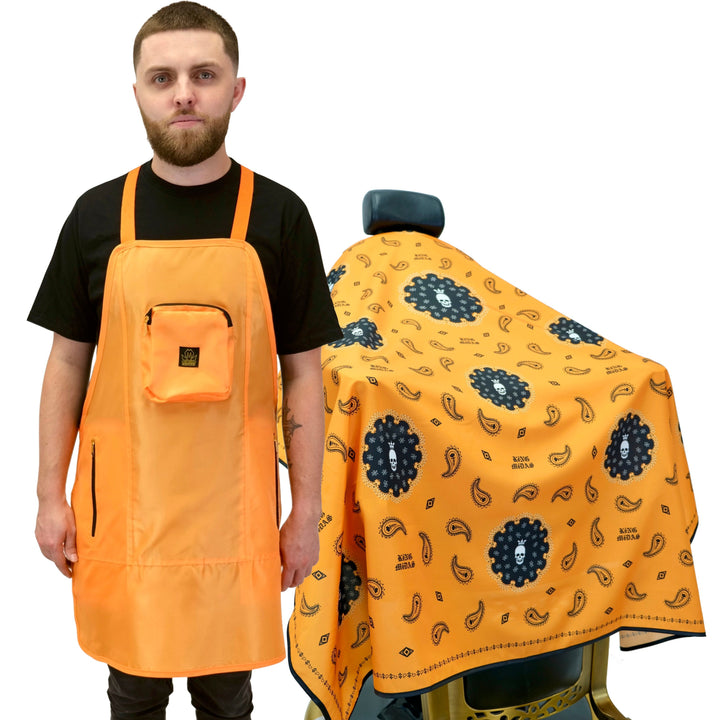 Barber Salon Apron-  Royal 2 Death Apron & Cape Set - Orange