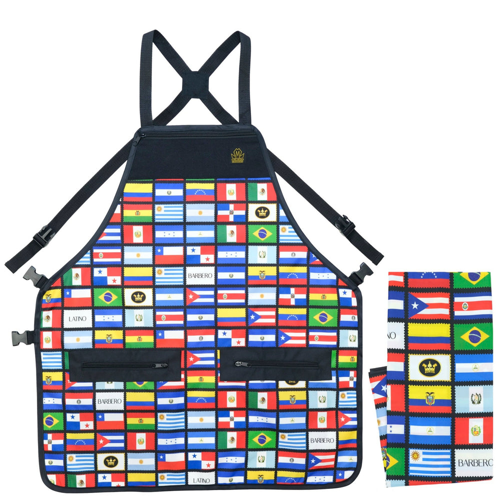 barbero latino apron and cape set- latino flags barber capes -barber cape and apron combo- barber cape-- latino barber cape