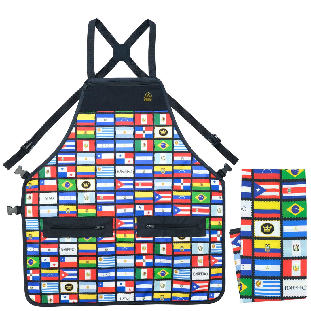 barbero latino apron and cape set- latino flags barber capes -barber cape and apron combo- barber cape-- latino barber cape