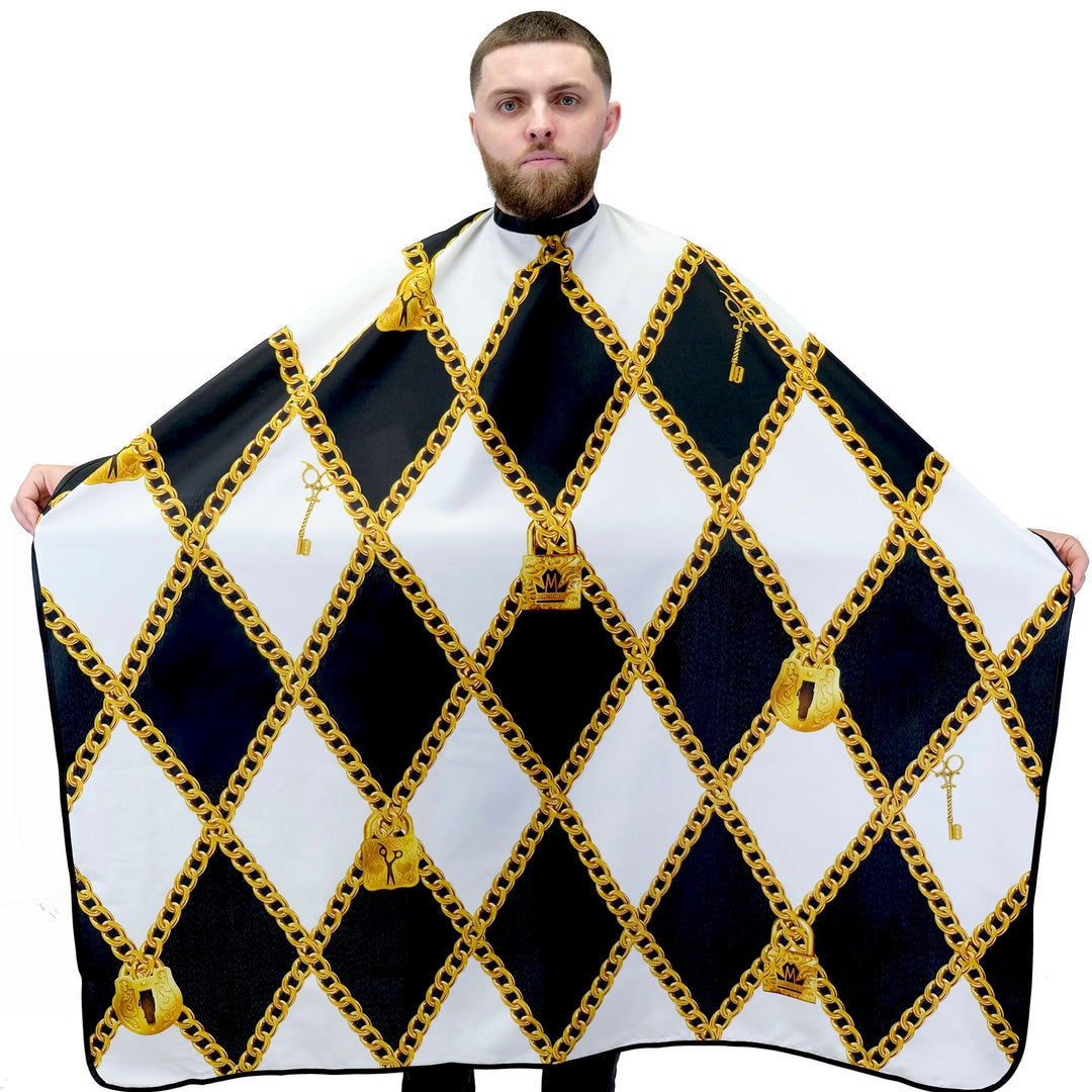 Barber Capes - Barber Cape - hair cutting capes- snap button capes- best barber capes- barber capes with designs- barber smocks and capes - barber capes for sale- barber supplies -King Midas Empire