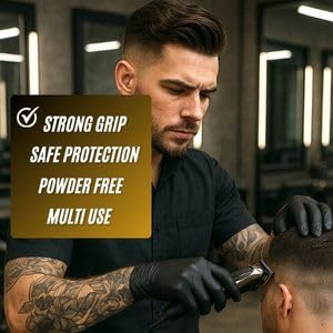 King Midas Nitrile Gloves- Box of 100, Barber Gloves, Gloves For Hairstylists, Durable, Powder Free, Latex Free