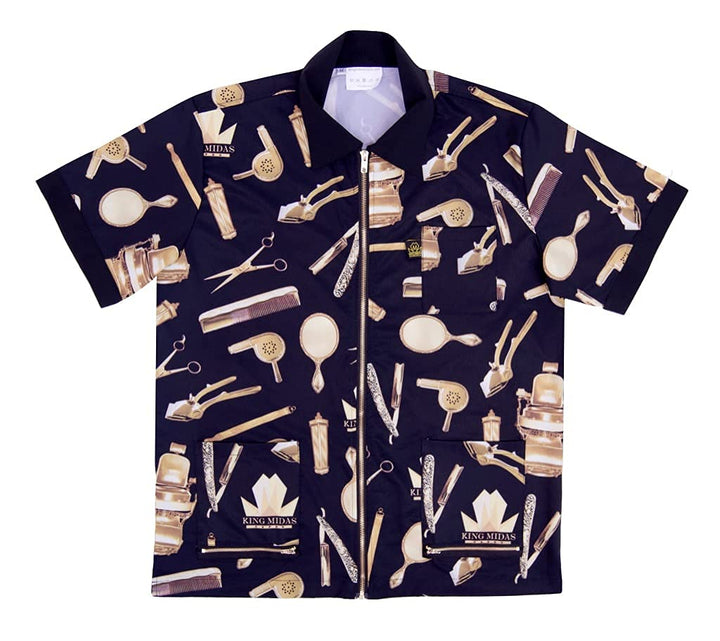 King Midas Barber Jacket Vintage Barber Smock (2X, Black, Gold)
