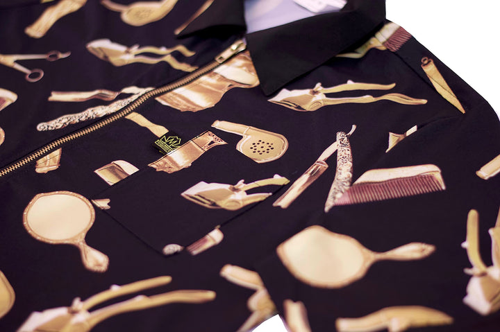 King Midas Barber Jacket Vintage Barber Smock (2X, Black, Gold)
