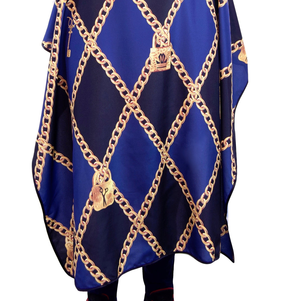 Chains barber cape- navy blue barber cape - hair cutting cape - barber cape for men