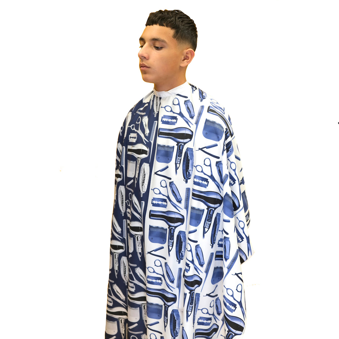 Barber Cape - Moses-  Blue & White