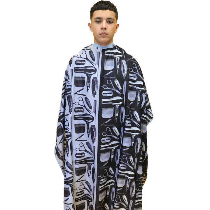 Barber Cape- Moses - Black & Gray