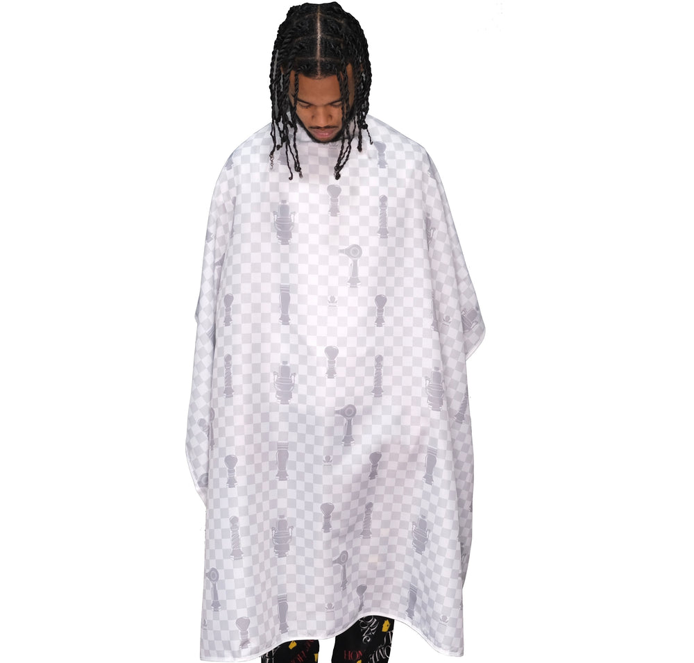 white checkered barber cape - white barber cape - barber capes -barber cape - barber cape for men - vintage barber cape - checker board barber cape - barber cape- professional barber cape-  hair cutting cape -king midas capes 