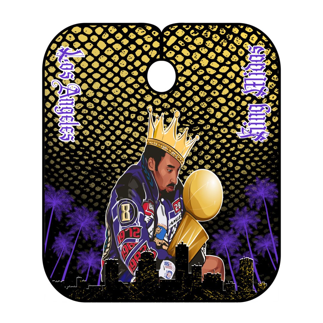 Purple and gold Los Angeles lakers inspired barber cape by King Midas