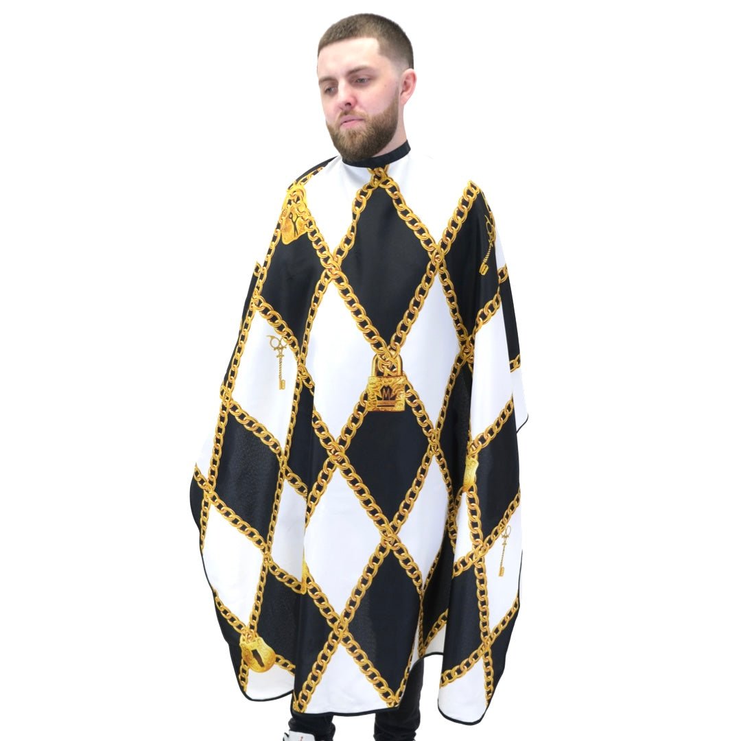 White Lock & Key professional barber cape by King Midas