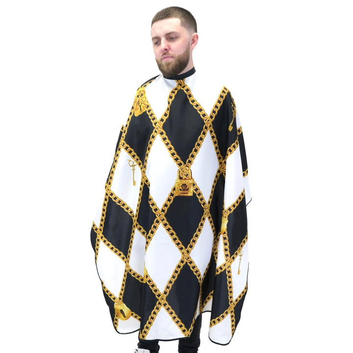 White Lock & Key professional barber cape by King Midas