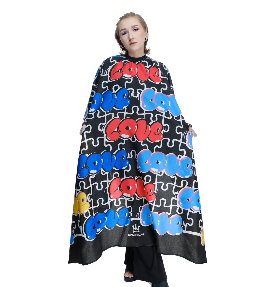barber cape - love barber cape - graffiti barber cape- Autism hair cutting cape- salon cape- styling cape-