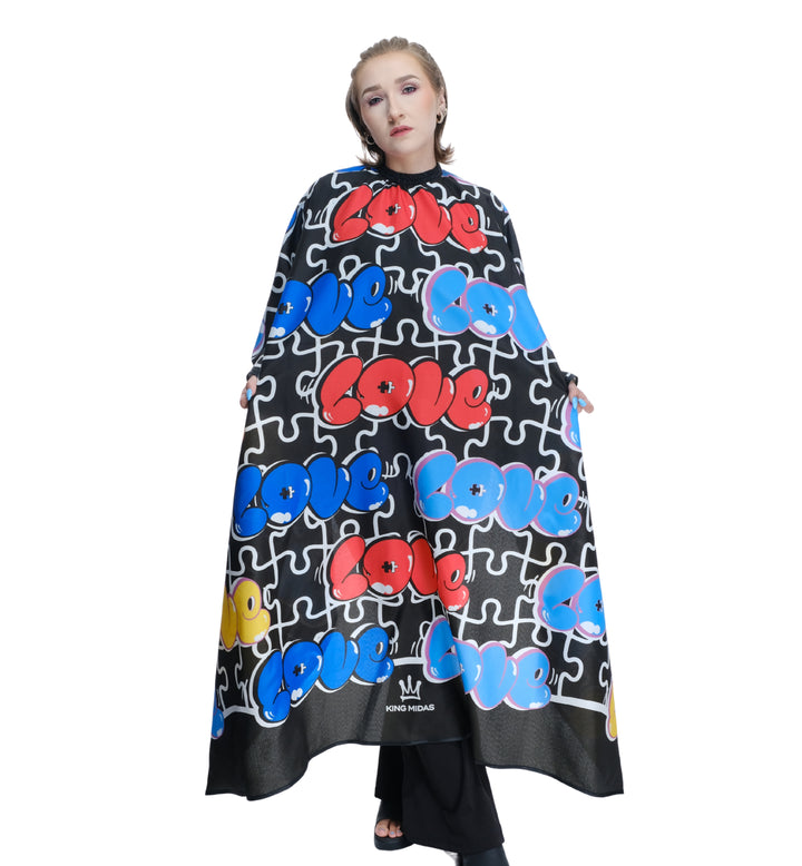 barber cape - love barber cape - graffiti barber cape- Autism hair cutting cape- salon cape- styling cape-