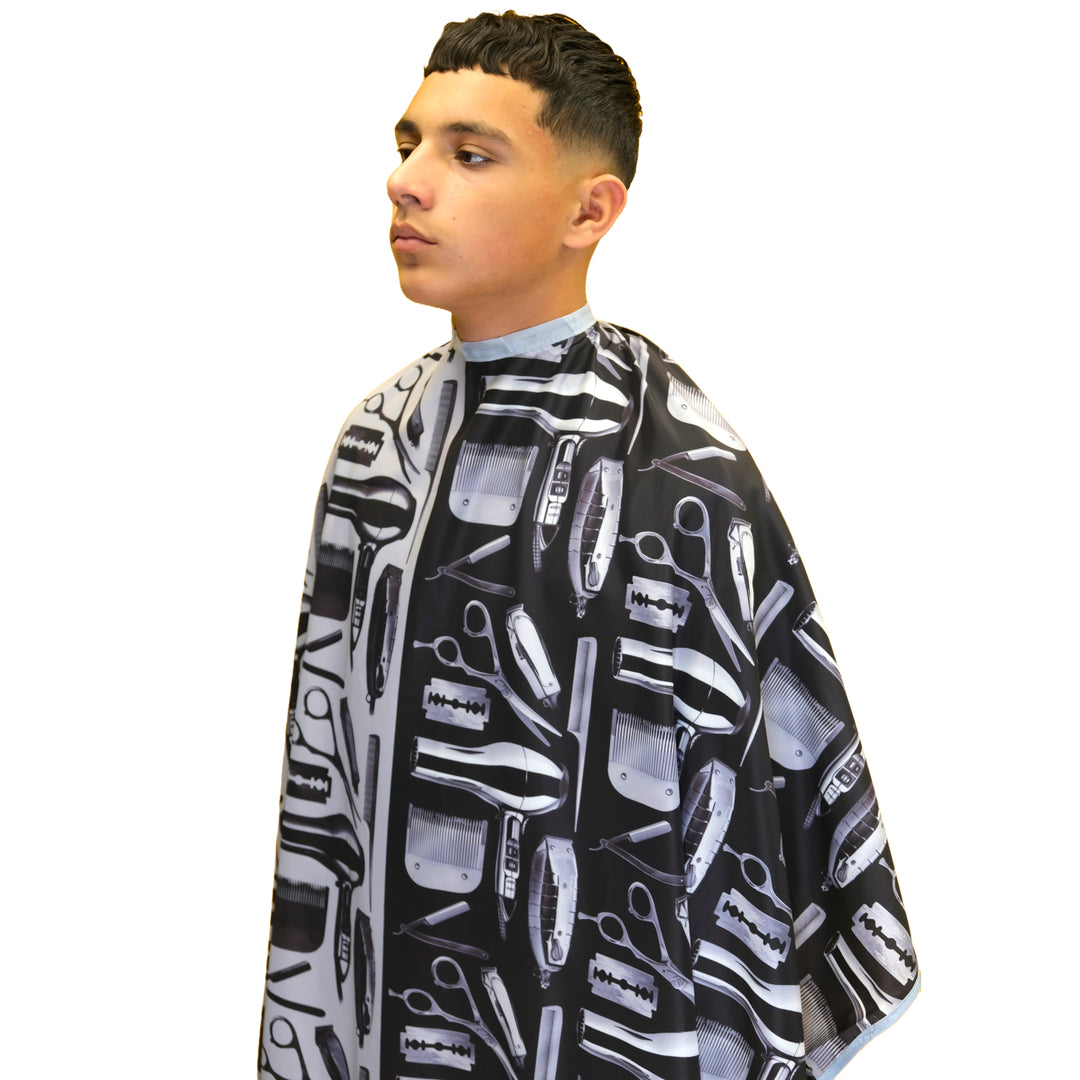 Barber Cape- Moses - Black & Gray