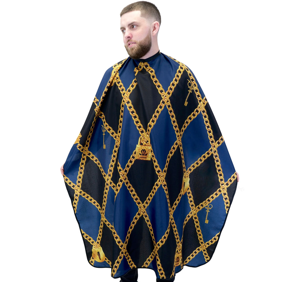 Lock And Key Navy Blue Barber Cape product view 
