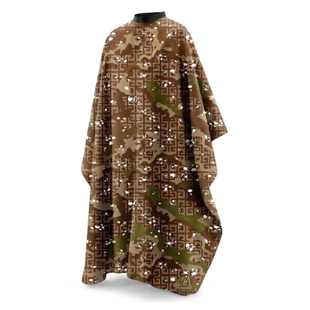Camouflage-patterned barber cape - camo barber capes