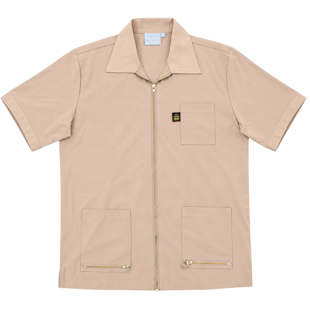  King Midas Khaki/Tan barber jacket and hair-resistant barber smock. #color_tan