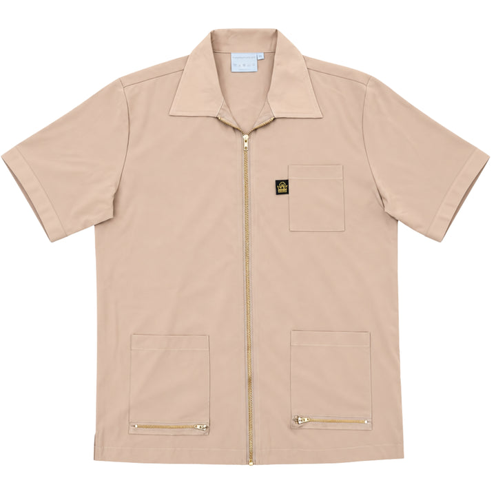  King Midas Khaki/Tan barber jacket and hair-resistant barber smock. #color_tan