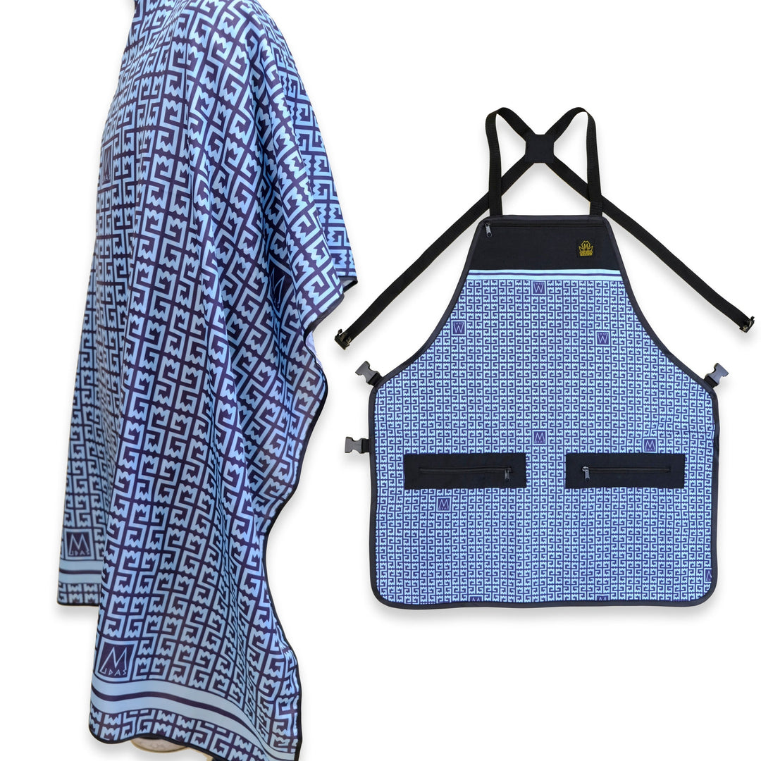  barber apron and cape set- barber cape and apron combo- barber cape-- barber apron for men- barber apron designer- black barber apron-barber apron for sale - mens barber apron-apron for barbers -barber aprons -hair stylist aprons- best barber apron- hair cutting apron - the barber apron- king midas barber apron