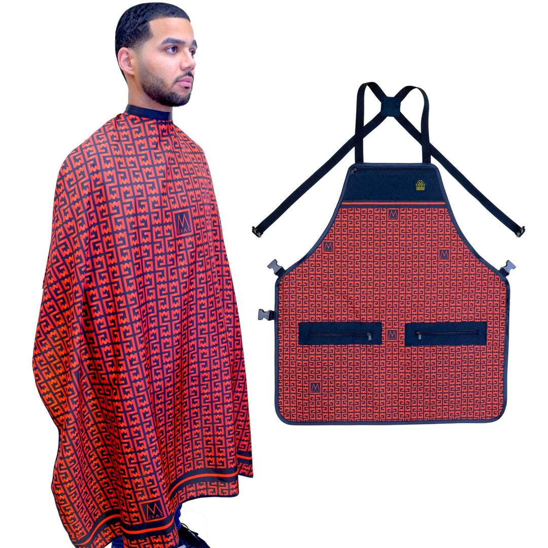  barber apron and cape set- barber cape and apron combo- barber cape-- barber apron for men- barber apron designer- black barber apron-barber apron for sale - mens barber apron-apron for barbers -barber aprons -hair stylist aprons- best barber apron- hair cutting apron - the barber apron- king midas barber apron