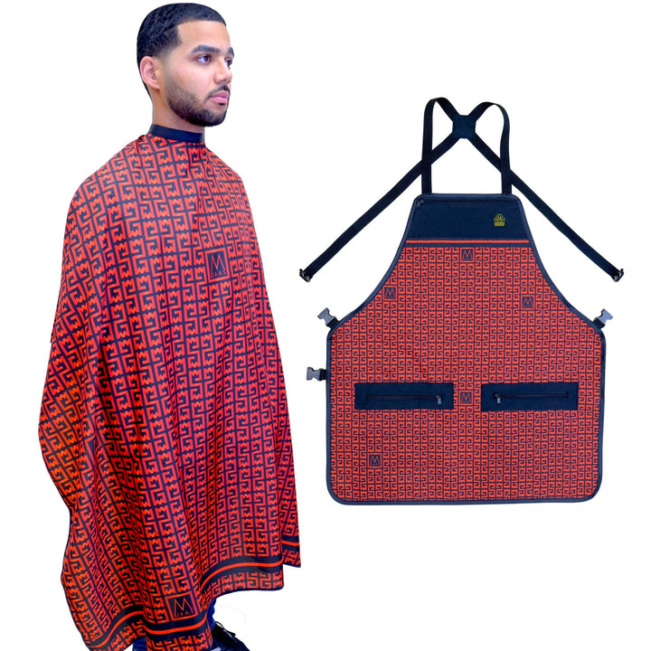  barber apron and cape set- barber cape and apron combo- barber cape-- barber apron for men- barber apron designer- black barber apron-barber apron for sale - mens barber apron-apron for barbers -barber aprons -hair stylist aprons- best barber apron- hair cutting apron - the barber apron- king midas barber apron