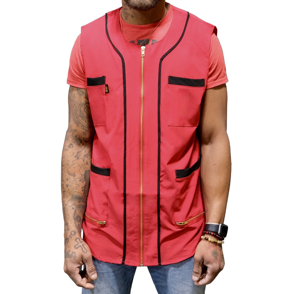 Red King Midas barber vest with mesh back and zippered front #color_red