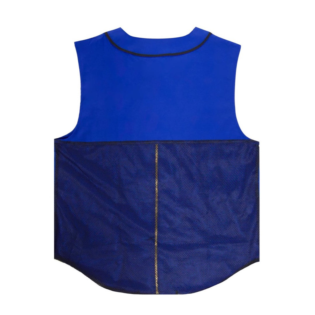 Blue barber vest with mesh back #color_blue