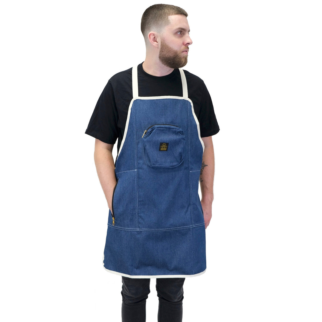 barber apron- barber apron for men- denim barber apron - jeans barber apron-barber apron for sale - mens barber apron-apron for barbers -barber aprons -hair stylist aprons- best barber apron- hair cutting apron - the denim apron- denim barber apron- barber apron- denim hair stylist apron- king midas barber apron