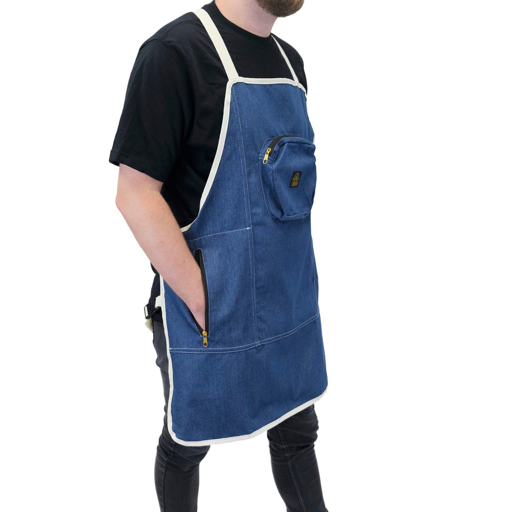 barber apron- barber apron for men- denim barber apron - jeans barber apron-barber apron for sale - mens barber apron-apron for barbers -barber aprons -hair stylist aprons- best barber apron- hair cutting apron - the denim apron- denim barber apron- barber apron- denim hair stylist apron- king midas barber apron
