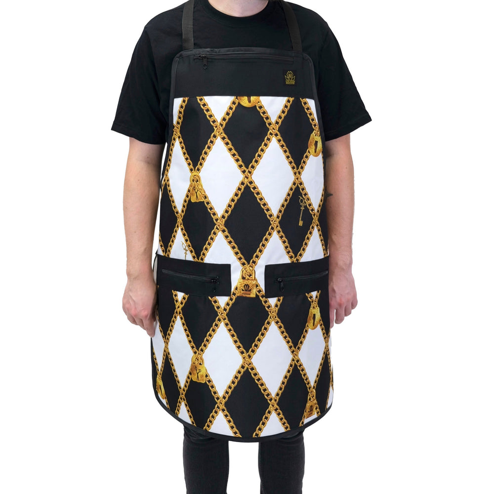 Barber Apron - Lock & Key - White & Black -product view