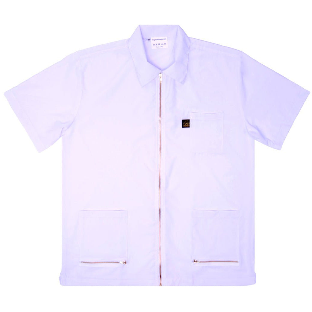 White King Midas barber jacket and hair-resistant barber smock, view 2 #color_white