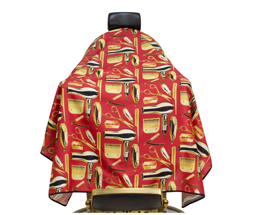 red barber cape-Barber Capes - Barber Cape - hair cutting capes- hair dresser capes - best barber capes-  barber capes with designs- barber smocks and capes - barber capes for sale- barber supplies -King Midas Empire